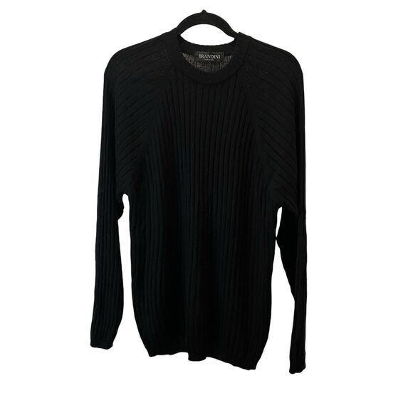 Brandini Men's Size L Crewneck Long Sleeve Ribbed Sweater 100% New Wool Black - Picture 1 of 10